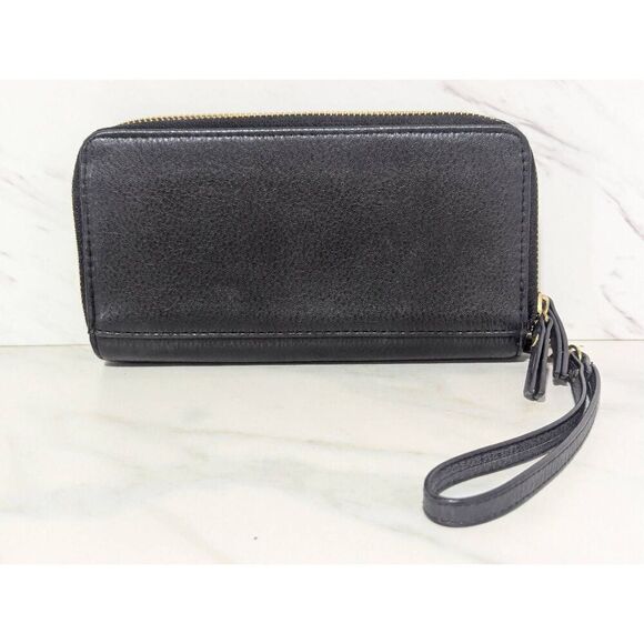 Enzo Angiolini Women's Black Leather Two Compartment Zip Close Wristlet Wallet - Picture 7 of 8